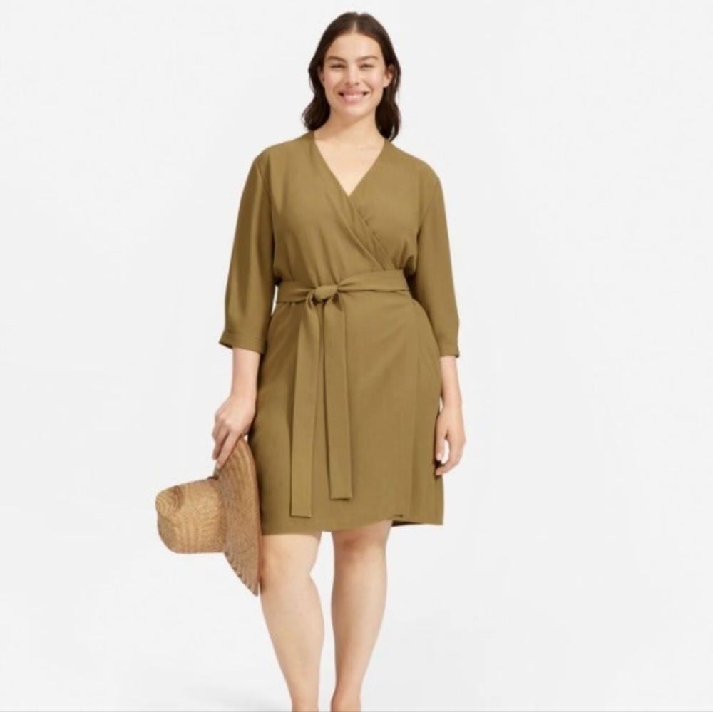 Everlane Olive-Green Tie-Waist Mini Wrap Dress